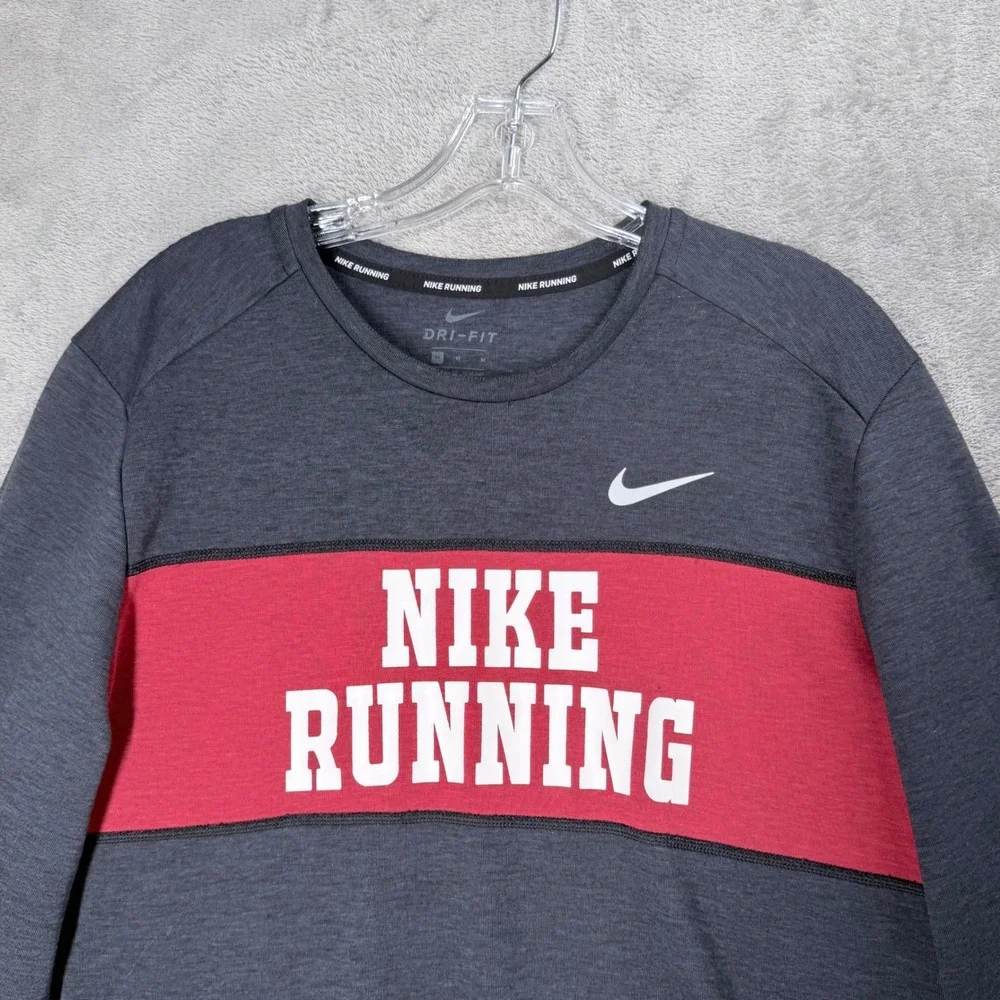 Nike Heritage Running Crew Shirt Mens M Thunder Blue Dri-FIT Long Sleeve Casual